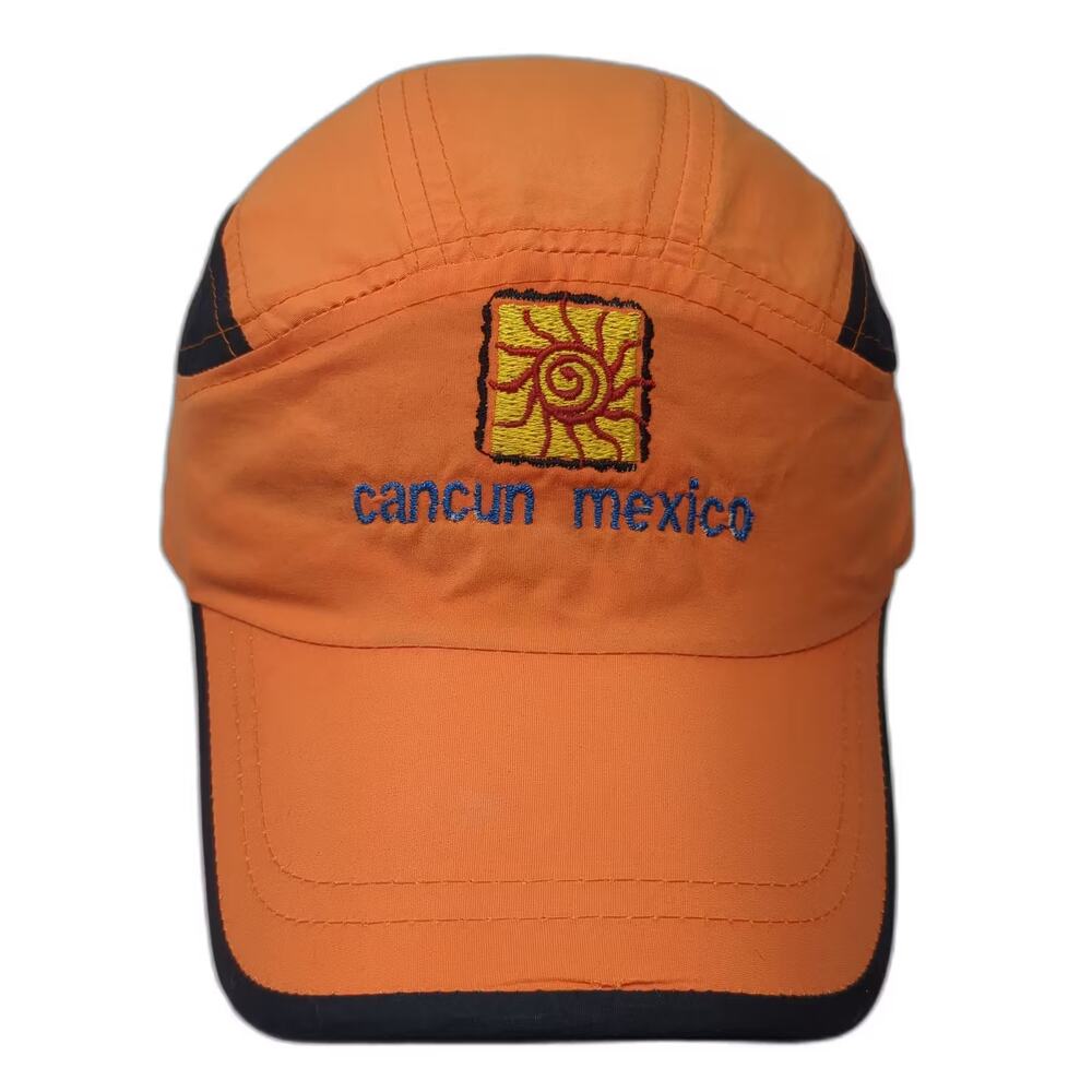 Blue Ocean 5 Panel Hat Orange Black OS Slideback Cancun Mexico Embroidered